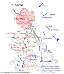 Skizze Monte Berico/VICENZA am 10. Juni 1848 in: ROST A., Die Kopaljäger im ersten Weltekrieg 1914-1918, Wien 1938, Beilage 1